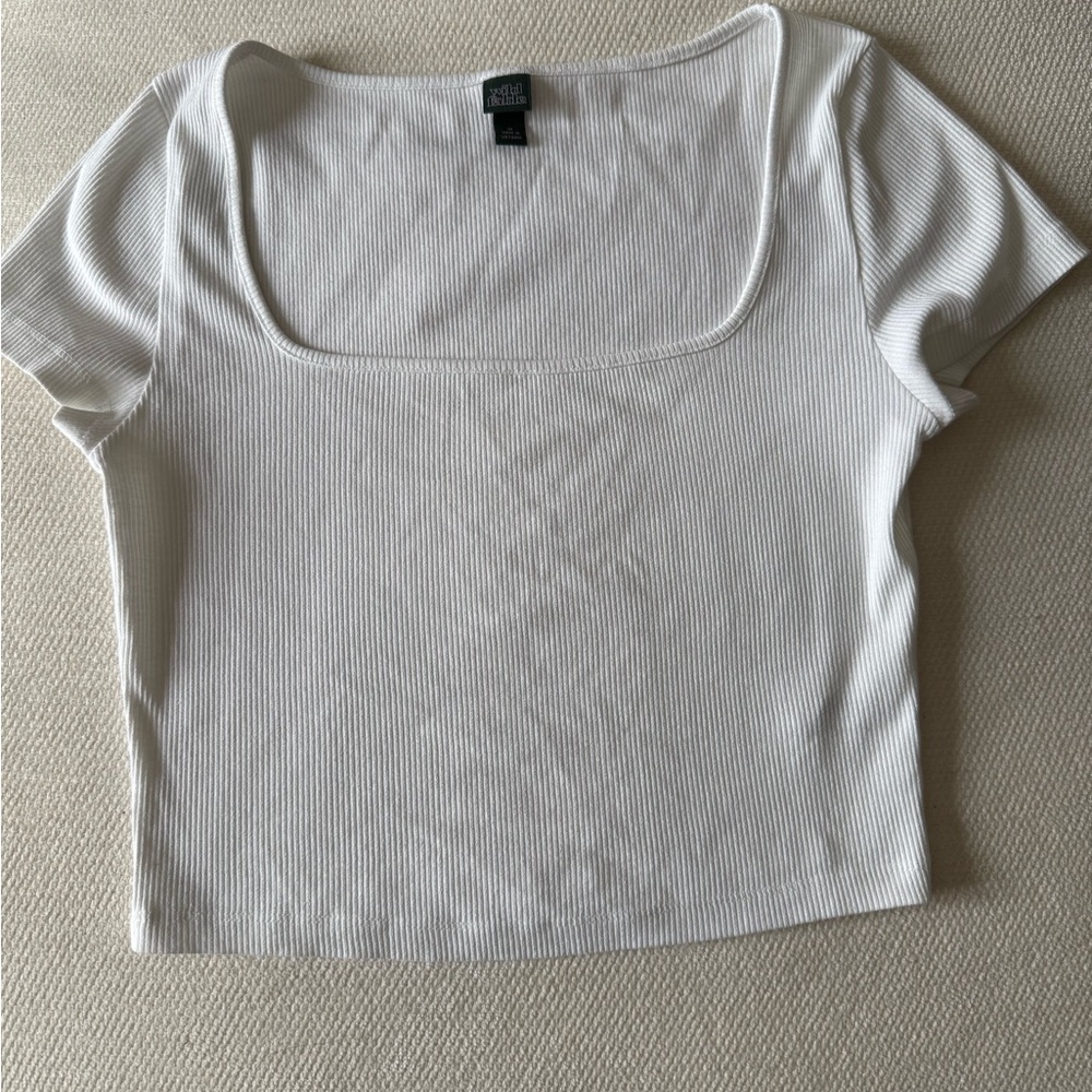Wild Fable White Ribbed Square-Neck Crop Top